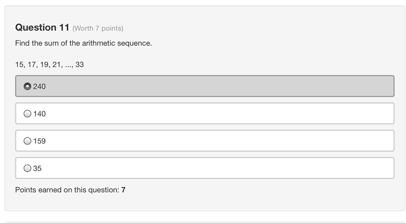 Find the sum of the arithmetic sequence. 15, 17, 19, 21, ..., 33-example-1