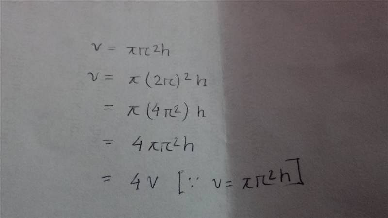 What happens to the volume of a cylinder when the radius is doubled?-example-1