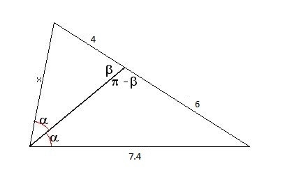 An angle bisector of a triangle divides the opposite side of the triangle into segments-example-1