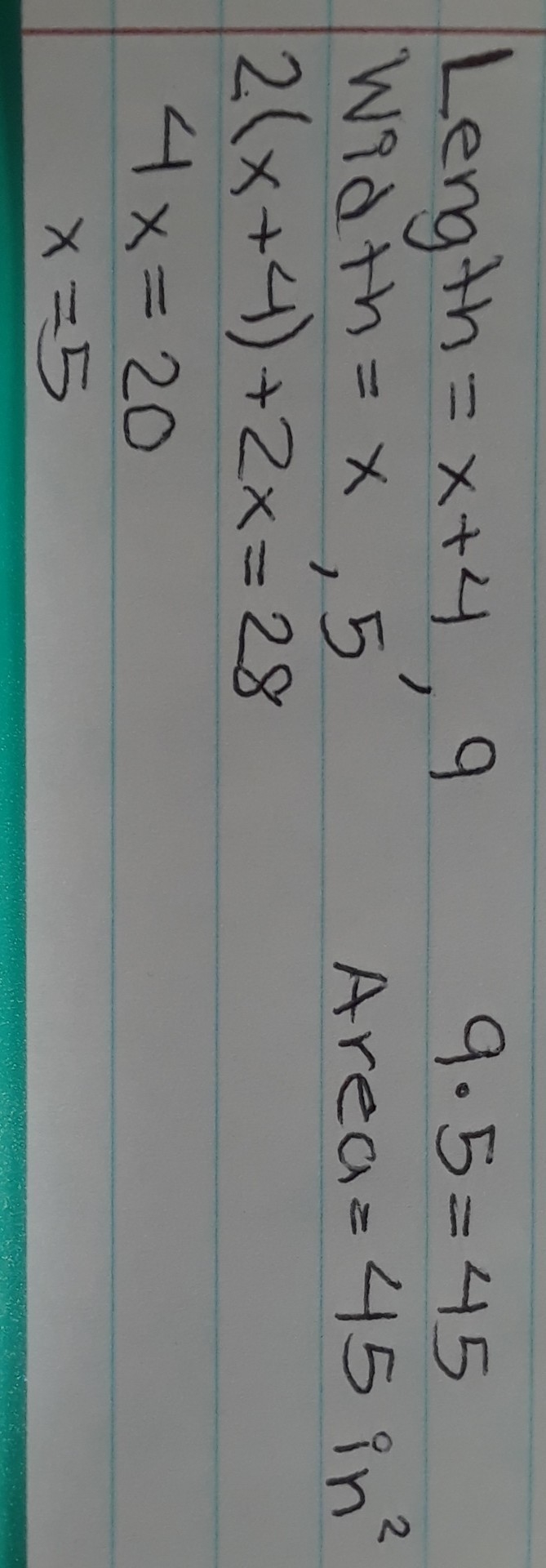 The length of a rectangle is 4 in longer than its width. if the perimeter of the rectangle-example-1