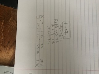 Write the equation of a line that passes through (4,-1) and (-2,-10) in slope intercept-example-1