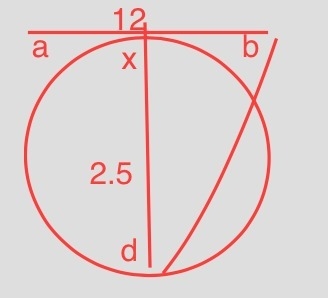 Given that ab is a tangent if circle with center at x, ab=12, and xd=2.5, which is-example-1