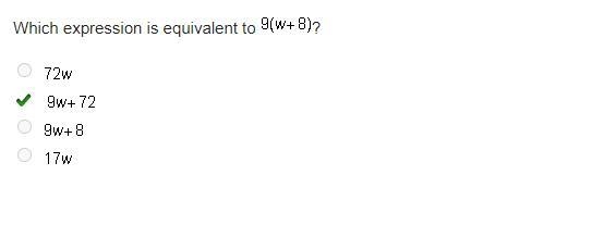 Which expression is equivalent to 9(w+8)-example-1