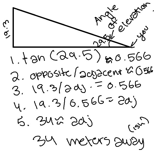 Suppose that you are headed toward a plateau 19.3 meters high. if the angle of elevation-example-1