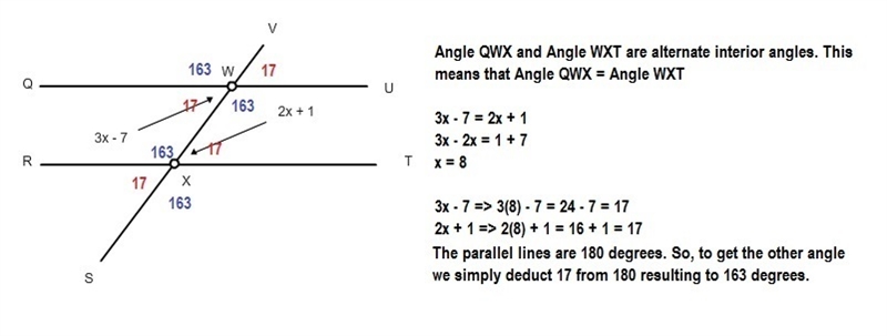 Find the measure of angle QWX if segments QU and RT are parallel and they are cut-example-1