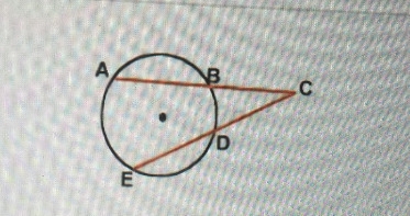 ∠ACE is formed by two secants intersecting outside of a circle. If minor arc BD = 28°, minor-example-1