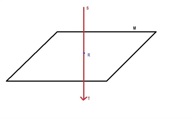 Draw line ST intersecting plane M at point R-example-1