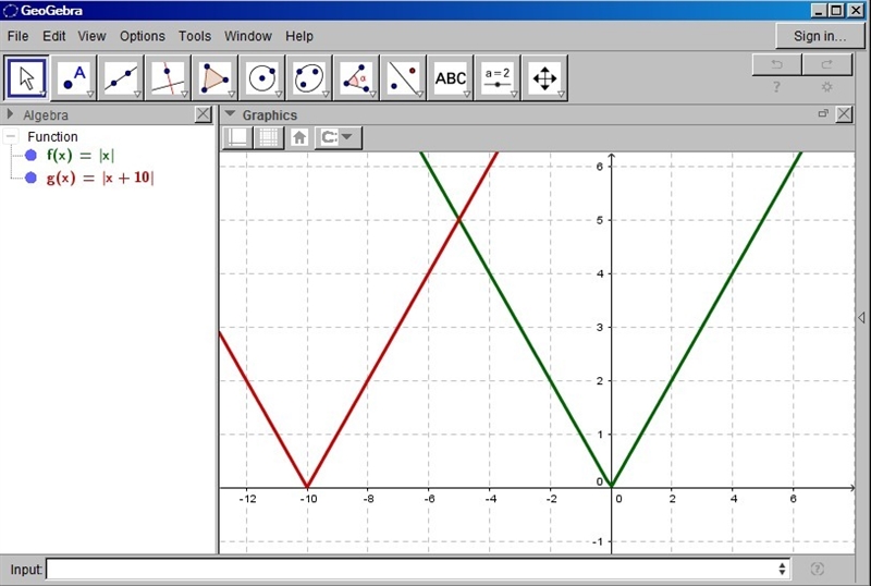 Write an equation that represents a horizontal translation 10 units left of the graph-example-1