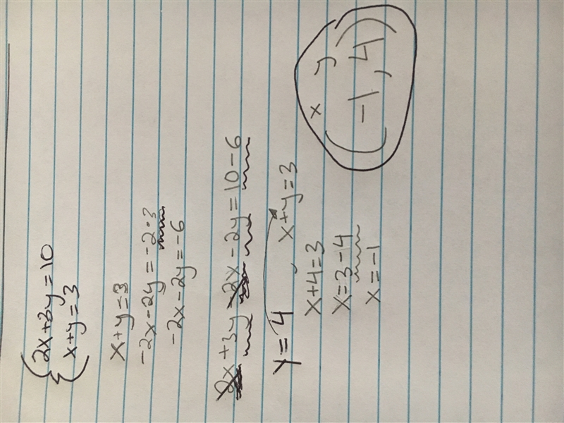 2x + 3y =10 x + y = 3 please do workings asap-example-1