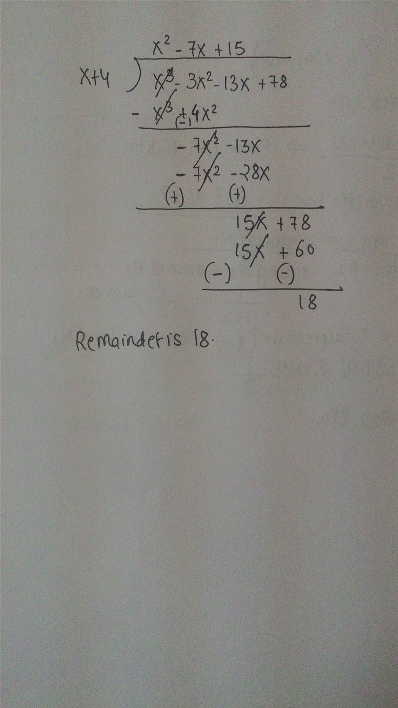 What is the remainder when (x^3-3x^2-13x+78) is divided by (x+4)-example-1