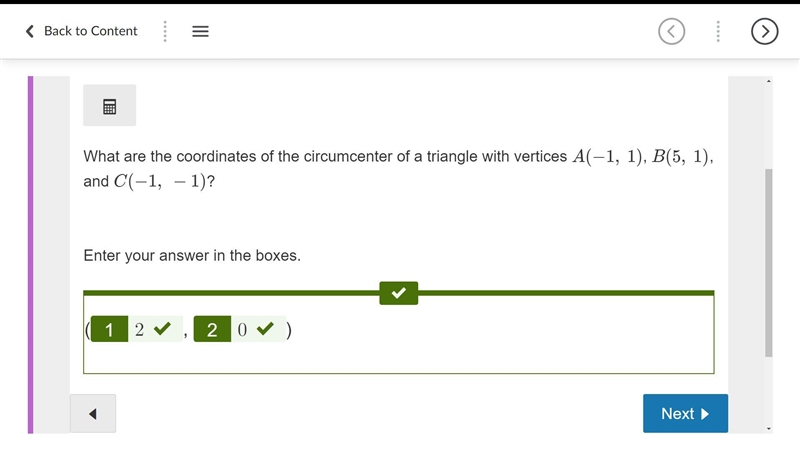 What are the coordinates of the circumcenter of a triangle with vertices A(−1,1), B-example-1