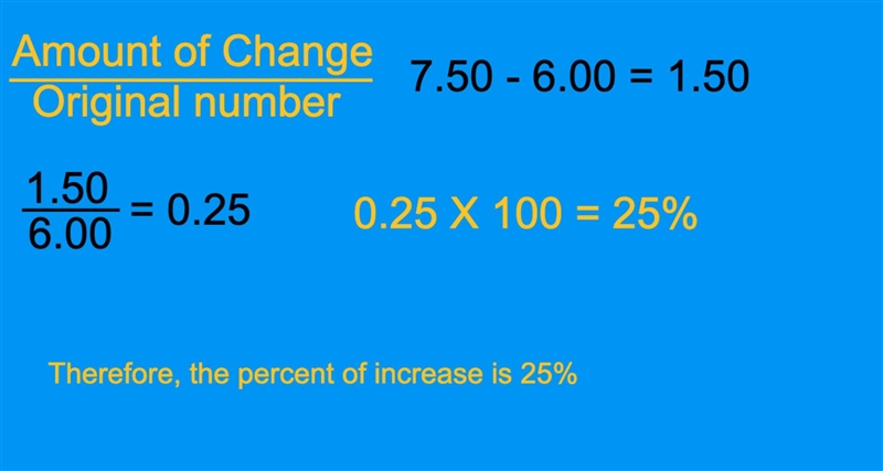 Drew salary increased from $6.00 an hour to $7.50 an hour. what was the percent increase-example-1