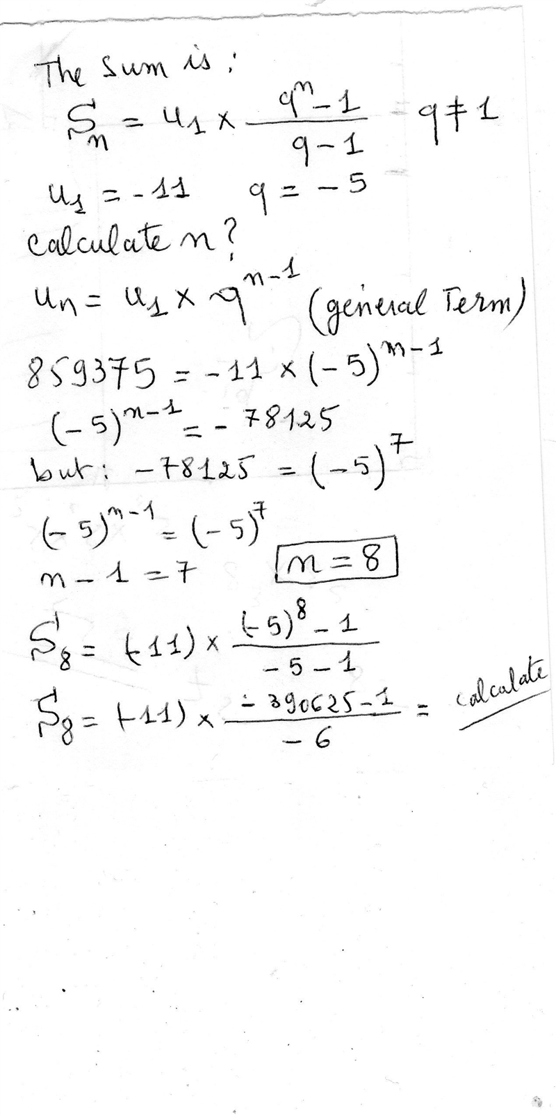 What is thebsum of the geometric series if the first term is -11, the last term is-example-1