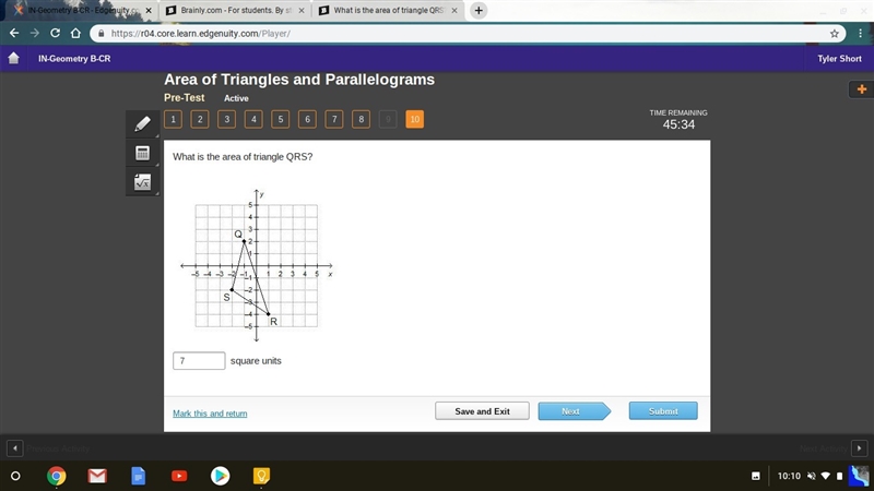 What is the area of triangle QRS?-example-1