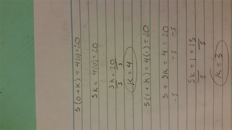 Given that 5(x+k)=4x = 20 and that x is positive show that k < 4-example-1