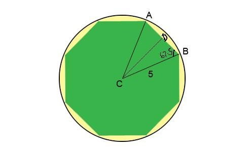 HELP! A regular octagon is inscribed in a circle with a radius of 5 feet. What is-example-1