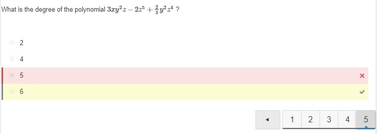 What is the degree of the polynomial 3xy2z−2z5+23y2z4 ? 2 4 5 6-example-1