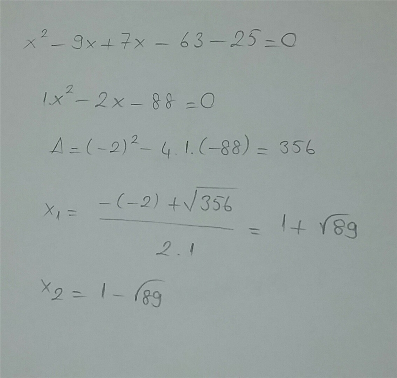 Use completing the square to solve (x + 7)(x – 9) = 25 for x.-example-1