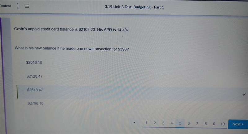 Gavin’s unpaid credit card balance is $2103.23. His APR is 14.4%. What is his new-example-1