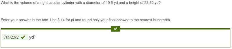 What is the volume of a right circular cylinder with a diameter of 19.6 yd and a height-example-1