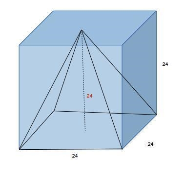 What is the maximum volume of a square pyramid that can fit inside a cube with a side-example-1