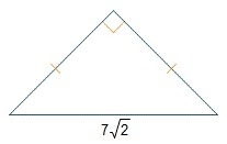 The hypotenuse of a 45°-45°-90° triangle measures units. What is the length of one-example-1