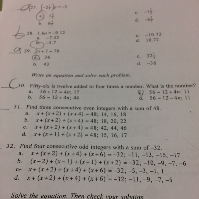 31. Find three consecutive even integers with a sum of 48. 32. Fund four consecutive-example-1