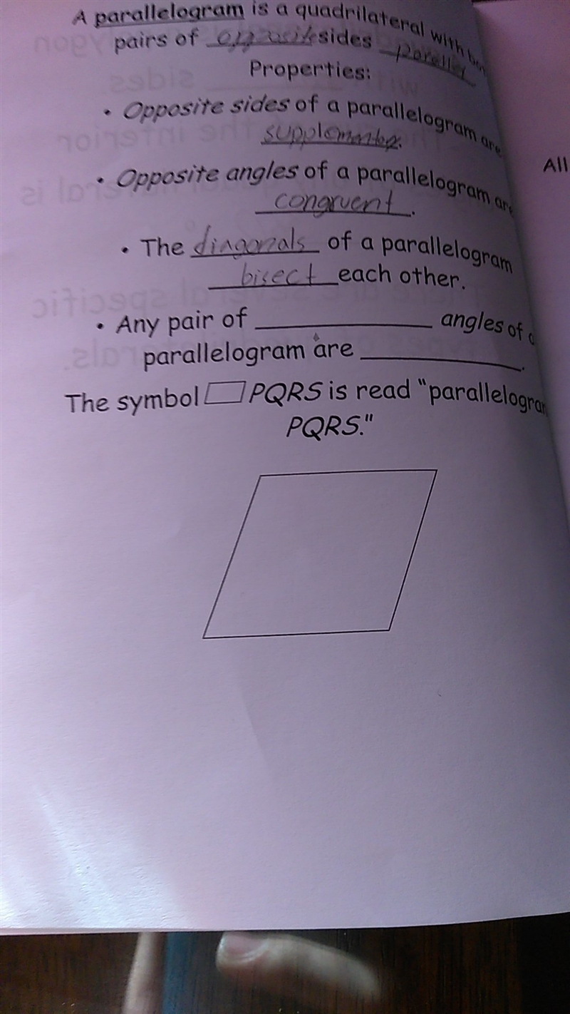 Any pair of ___ angles of a parallelogram are____-example-1