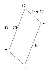 Figure CDEF is a parallelogram. What is the value of r? A. 2 B. 3 C. 4 D. 5-example-1