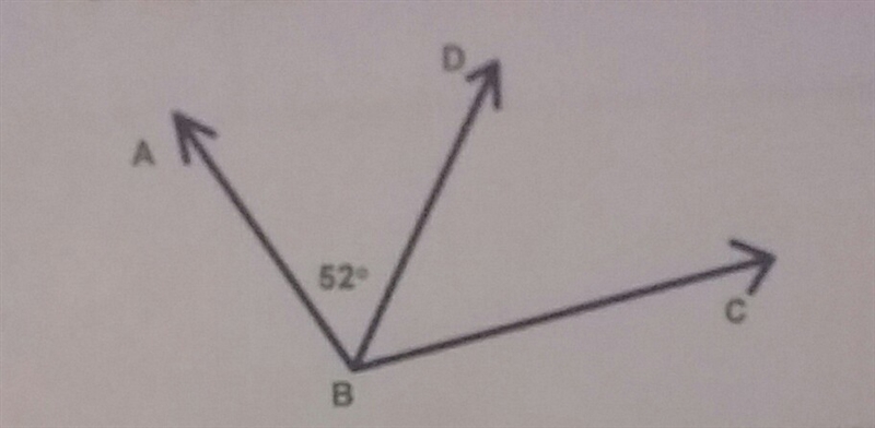 The measure of angle ABC is 102 degrees, find the measure of angle DBC-example-1