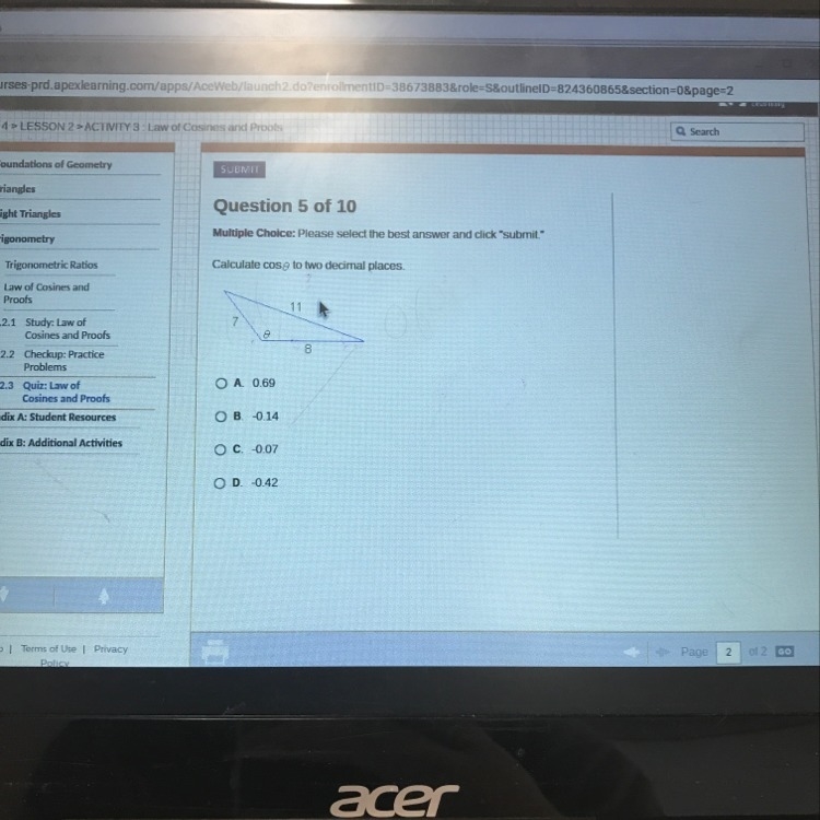 Calculate cos0 to two decimal places-example-1