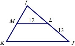 If line ML is a midsegment of triangle IJK, find KJ-example-1