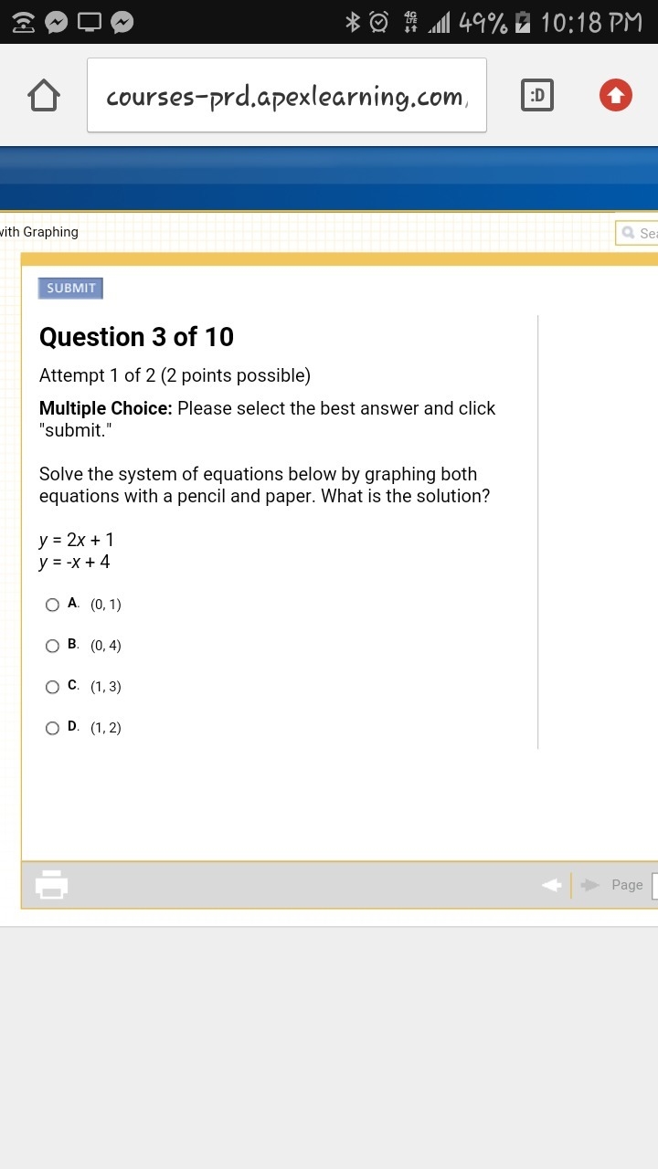 Solve the system of equations below by graphing both equations with a pencil and paper-example-1