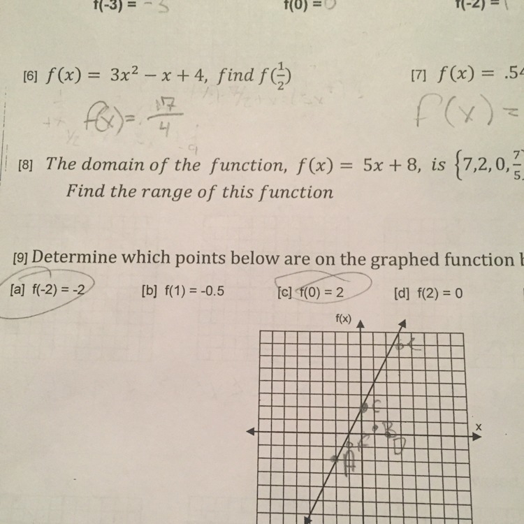 The domain of the function, f (x) = 5x+8, is {7,2,0,7/5}-example-1