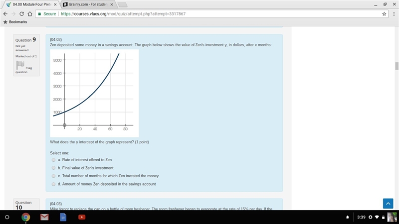 Zen deposited some money in a savings account. The graph below shows the value of-example-1