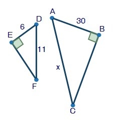 In the figure, ΔABC ~ ΔDEF. Solve for x. x = 16.36 x = 55 x = 2.2 x = 66-example-1