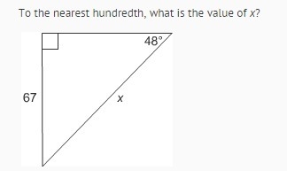 HELP PLEASE!!!!! To the nearest hundredth, what is the value of x? A)49.79 B)60.33 C-example-1