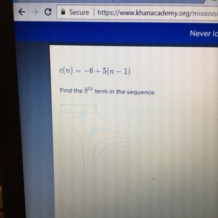 C(n)=-6+5(n-1) Find the 8th term in the sequence-example-1