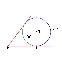 In the diagram below, XY and YZ are tangent to O. What is the measure of XYZ? A,64 B-example-1