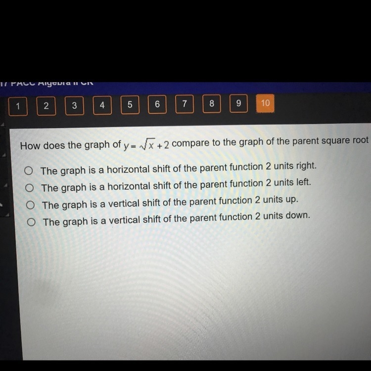 How does the graph of y = sqrt x +2 compare to the graph of the parent square root-example-1