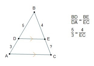 Using the side-splitter theorem, Daniel wrote a proportion for the segments formed-example-1