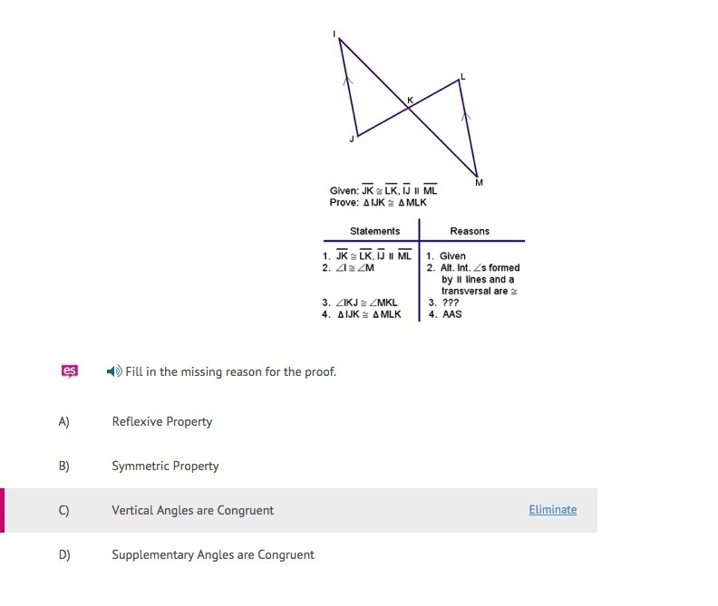 Fill in the missing reason for the proof. A) Reflexive Property B) Symmetric Property-example-1