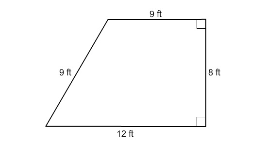 Find the area of the trapezoid. 168 in2 72 ft2 94.5 ft2 84 ft2-example-1