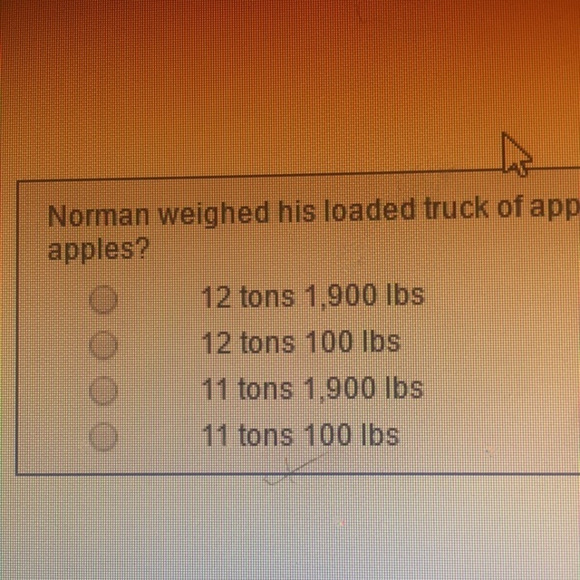 Norman weighed his loaded trucks of apples at a weigh station. It weighed 15 tons-example-1