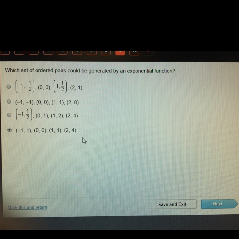 Which set of ordered pairs could be generated by an exponential function?-example-1