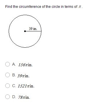 Find the circumference of the circle in terms of \pi A. 156\pi in B. 39pi in C. 1521pi-example-1