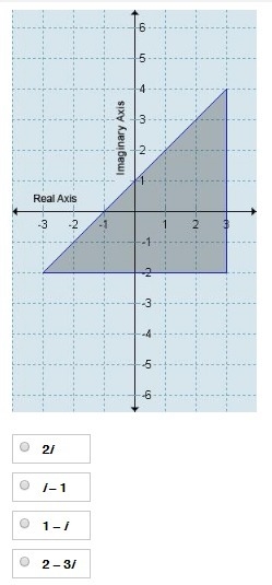 Algebra 2 question. Which complex number lies in the shaded triangle in this graph-example-1