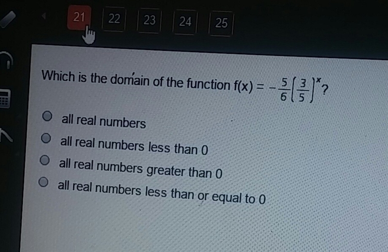 Which is the domain of the function f(x)=5/6[3/5]x?-example-1