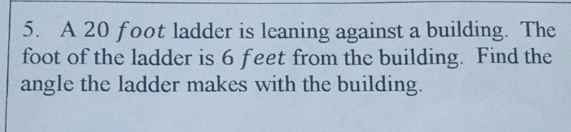 A 20 foot ladder is lean against a building. The foot of the ladder is 6 feet from-example-1