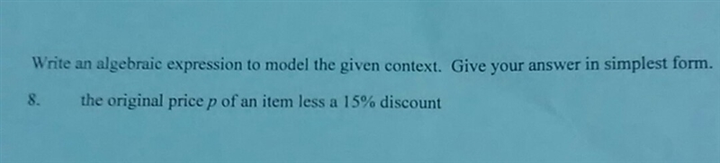 Write an algebraic expression to model the given context.Give your answer in simplest-example-1